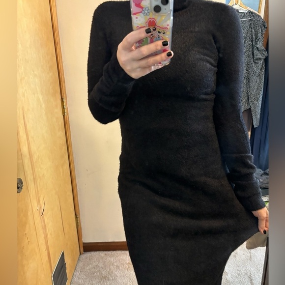 NWT Revolve LPA Black Fuzzy Midi Dress Long Sleeve - Picture 7 of 8